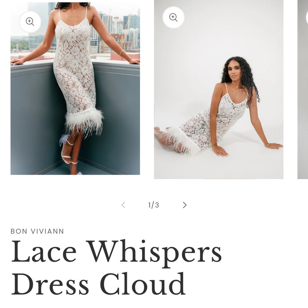 NWT Bon Viviann XL Lace Whispers Feather-Hem Dress in Cloud